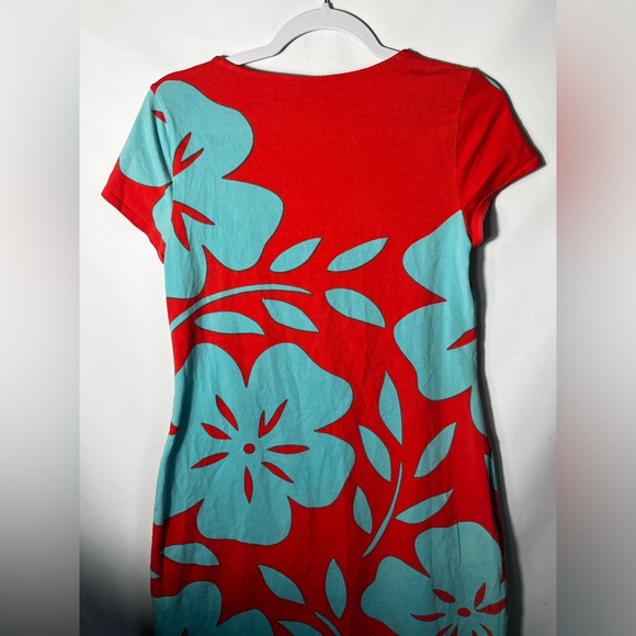 Krimson Klover Tropical Style Dress Peach with Blue Flowers Size M - Picture 4 of 7